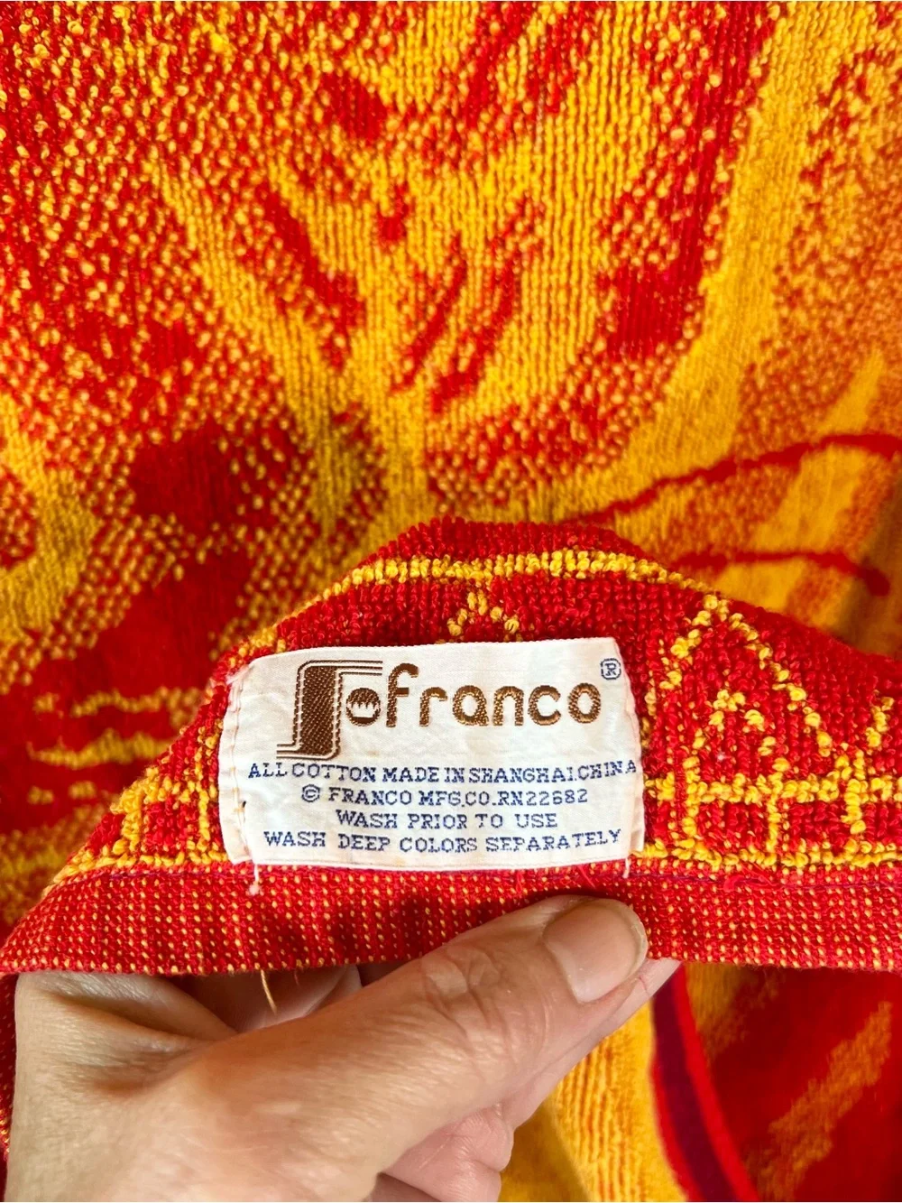 Vintage Franco Tiger Beach Towel Red Orange Velvet Plush Cotton Big Cat Wrap